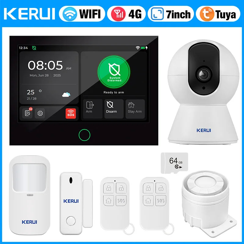 Consegna veloce KERUI Tuya WiFi + 4G Set di sistemi di allarme domestico con touch screen da 7 pollici dal magazzino ES Protezione di sicurezza dell'allarme G70