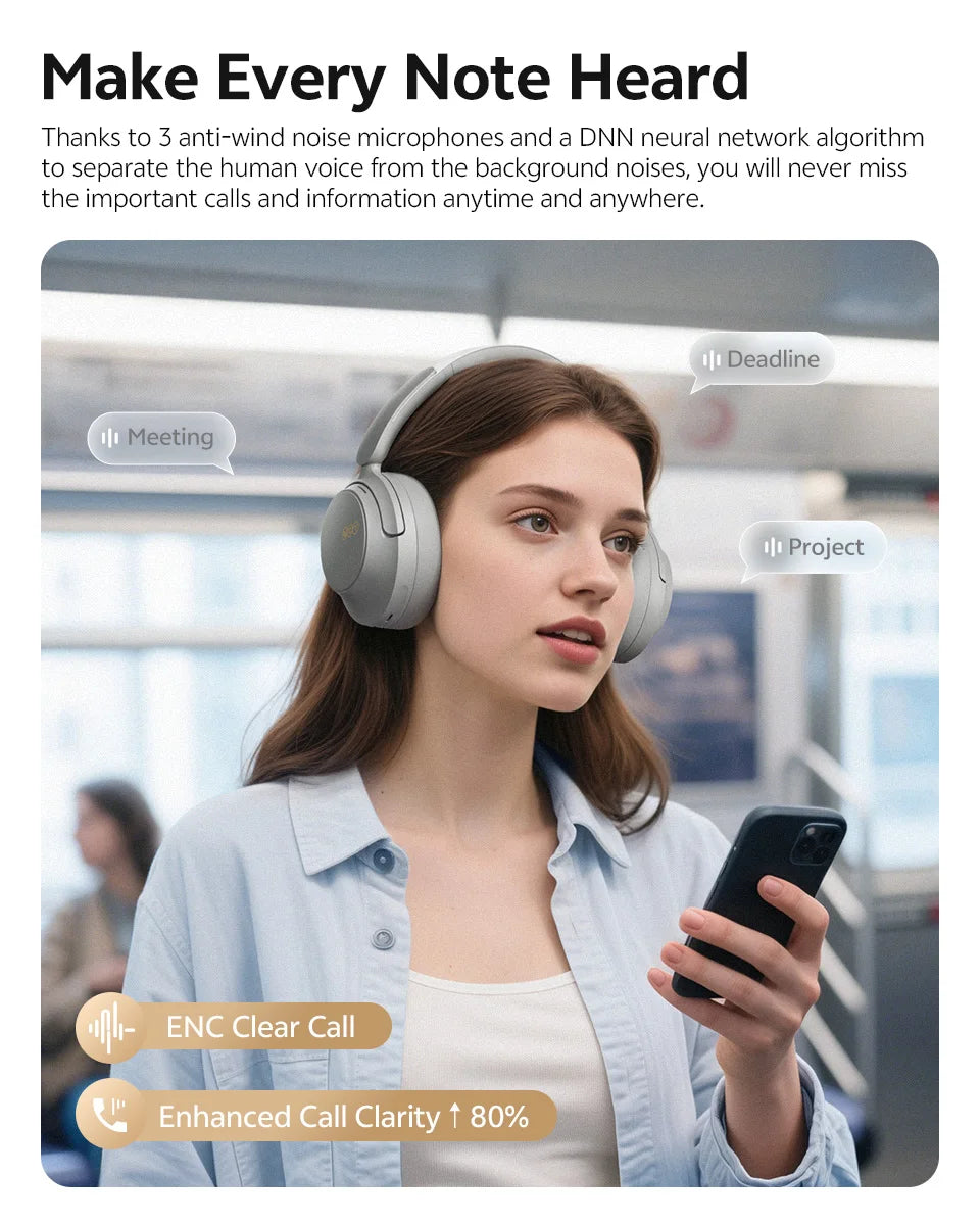 QCY H3S ANC Cuffie over Ear -56dB Cuffie con cancellazione del rumore Bluetooth 6.0 Auricolari audio spaziale LDAC ad alta risoluzione Doppio driver