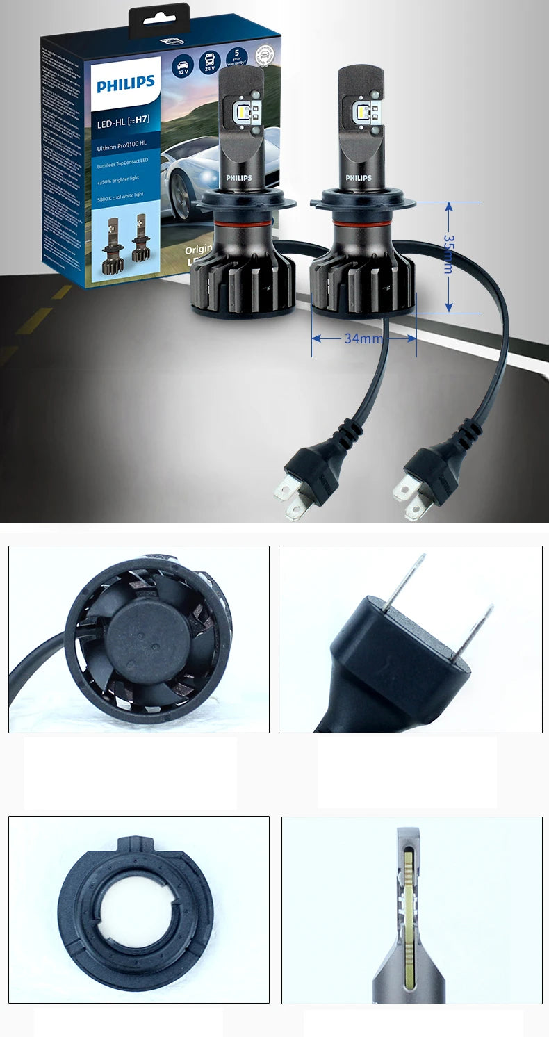 Philips Ultinon Pro9000 H1 H4 H7 LED H11 HB3 HB4 HIR2 faro Auto 9005 9006 9012 5800K bianco 250% lampade Auto a LED luminose