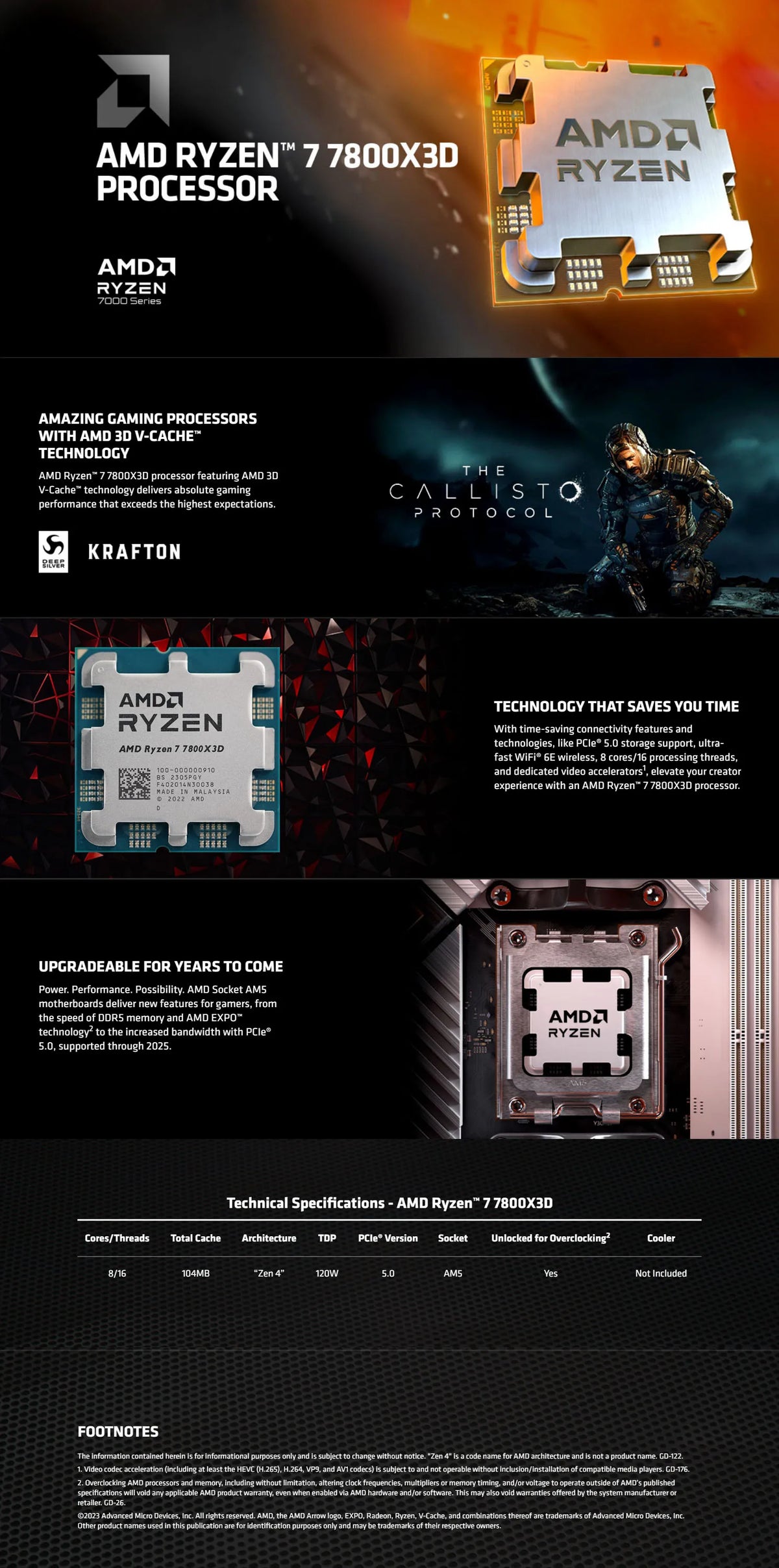 Processore AMD Ryzen 7 7800X3D (8C/16T, fino a 5.0GHz, 96MB di cache L3, socket AM5, senza dissipatore incluso)