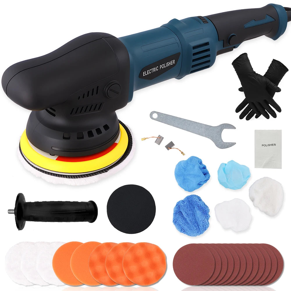 Podofo, set da 24 pezzi, lucidatrice a disco orbitale con 6 velocità variabili, 980 W, 220 V, 550-3300 giri/min, ideale per la lucidatura, la ceratura e la pulizia di autoveicoli.