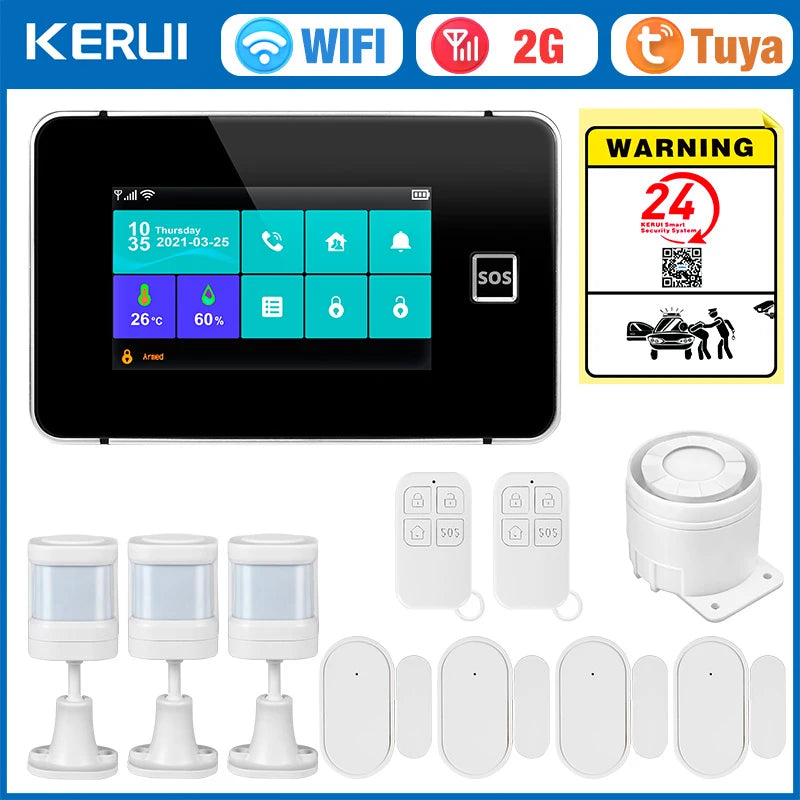 KERUI 2G WIFI GSM Sistema di Allarme Domestico Set Touch Screen da 4.3 pollici Sistema di Allarme di Sicurezza Tuya Smart App Alexa per la Casa Antifurto