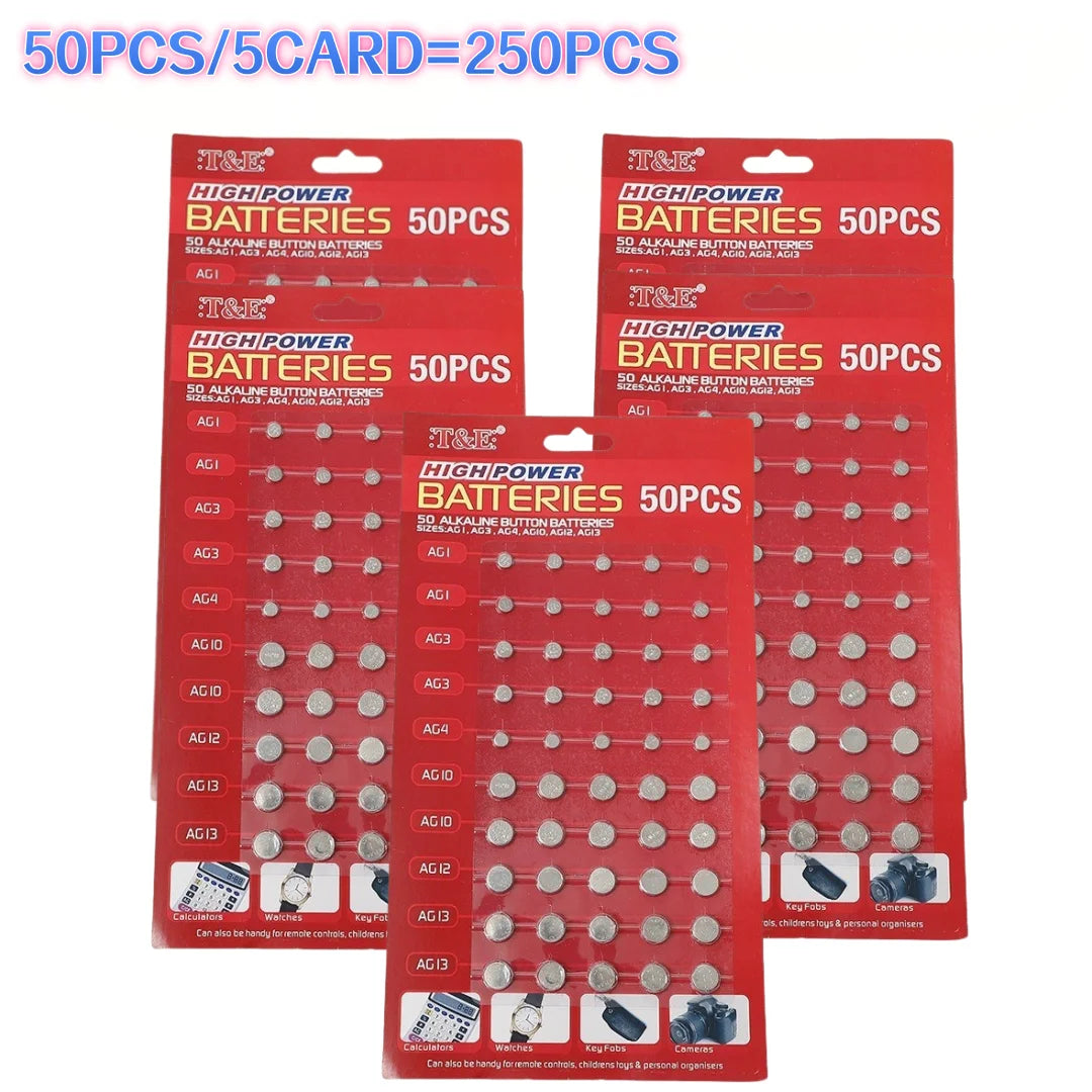 50 Pezzi Batterie a Bottone 1.55V AG13 LR44 L AG1 AG3 AG4 AG10 AG12 SR44 A76 LR1154 GP7 per Orologi, Giocattoli e Telecomandi