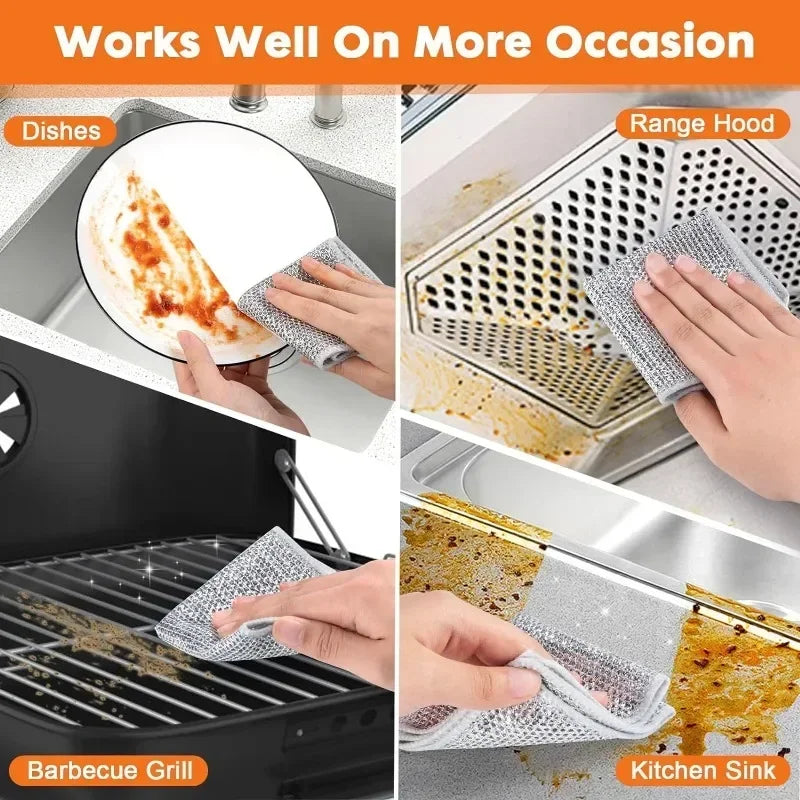 1/50pcs Strofinaccio magico Filo d'argento Pulizia Panno da cucina Addensato Asciugamano in microfibra Spugna incorporata Filo di acciaio Palla Straccio