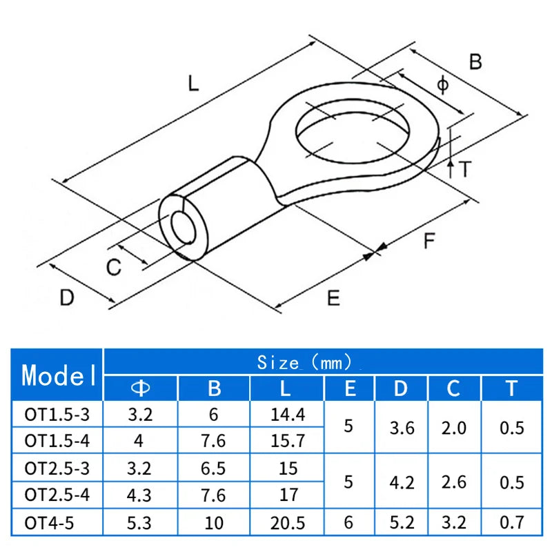 Terminale a crimpare in scatola, connettore elettrico, a forma di U/O, terminazione di giunzione 2,8/4,8/6,3 mm, connettore cavo, pinze di terminazione cavo