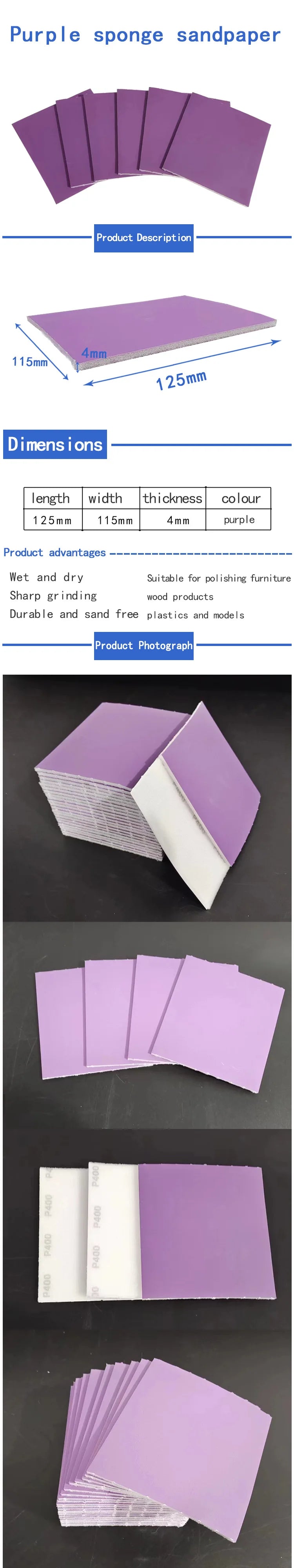 Viola Vernice per auto Lucidatura a mano Spugna a strappo Carta vetrata 115x125mm Rotolo abrasivo per parti in plastica Hardware Cura di bellezza