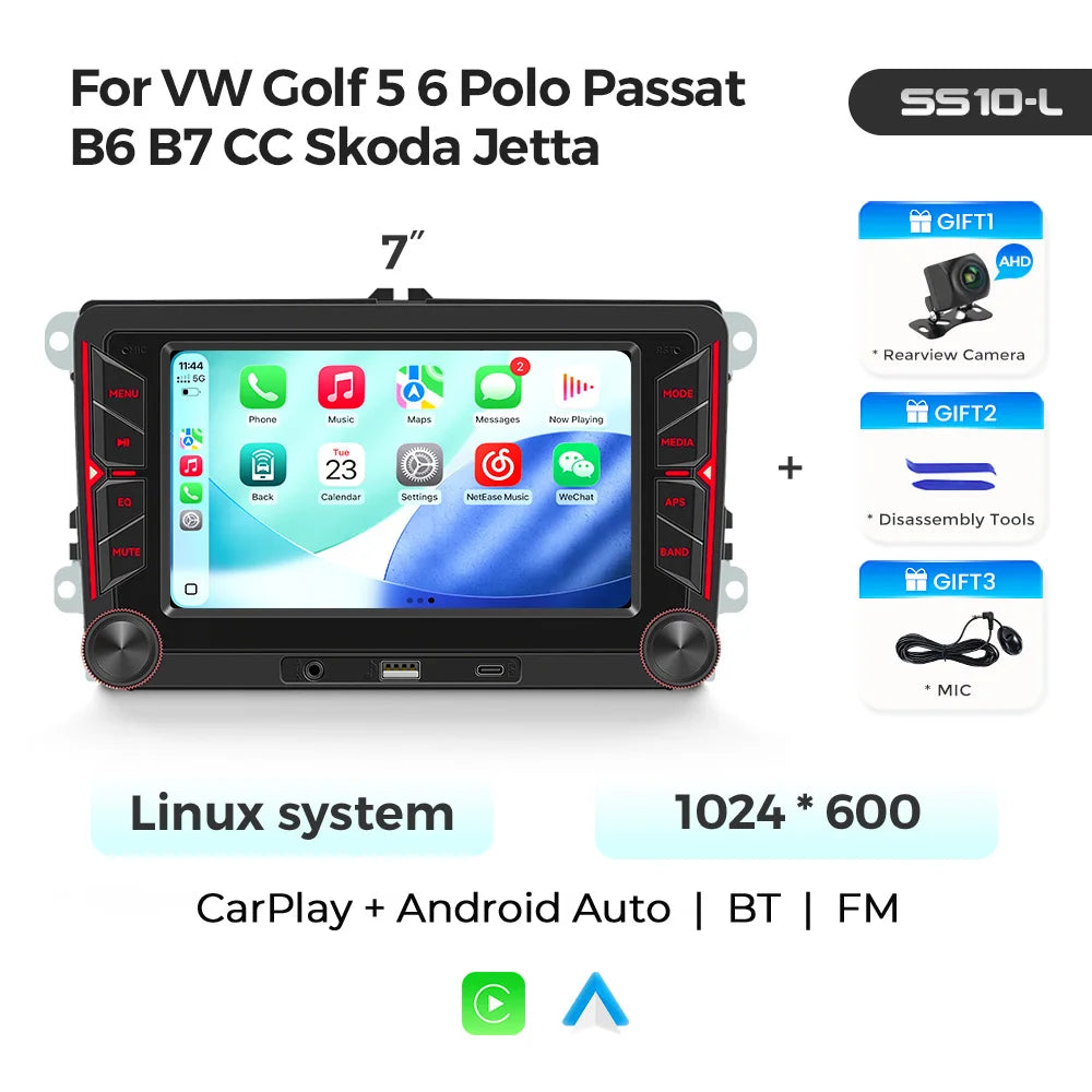 MEKEDE Sistema Multimediale con Navigazione GPS, CarPlay Wireless e Android Auto da 7/9 pollici per Volkswagen Passat B6 B7 Golf 5 6 Polo CC T5 SEAT Altea Toledo Leon Skoda Combi Yeti Superb