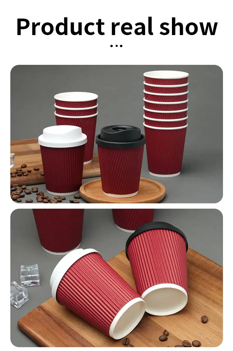 Tazze da caffè usa e getta ondulate rosse Tazze termoisolanti con cannuccia per bevande calde Ideale per feste di Natale Capodanno