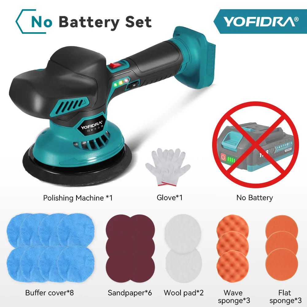 Lucidatrice elettrica per auto YOFIDRA 150MM 7000RPM, 6 velocità, senza fili, per lucidatura, levigatura e ceratura, compatibile con batteria Makita 18V.