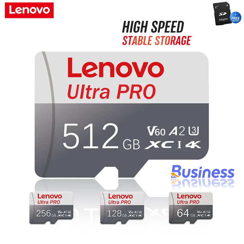 Scheda di memoria MicroSD ad alta velocità Lenovo, scheda TF, 1T, 128GB, 256GB, 512GB, classe A2, stabile, per registrazioni 4K, compatibile con DJI Pocket4 Action Cam.