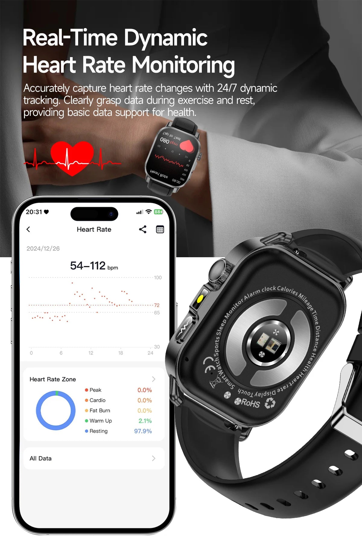 Nuovo Smartwatch per Uomo con Diagnosi ECG Accurata, Misurazione di Pressione Sanguigna, Ossigeno nel Sangue, Grasso nel Sangue, Acido Urico, Temperatura, Chiamate Bluetooth