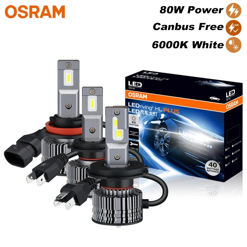 Lampade LED OSRAM H4 H7 H11 HIR2 HB3 LEDriving CF 2.0 Plus per Fari Auto, 80W 8000LM, Luminose H1 H8 H16 9005 9006 HB4, Luce Bianca 6000K
