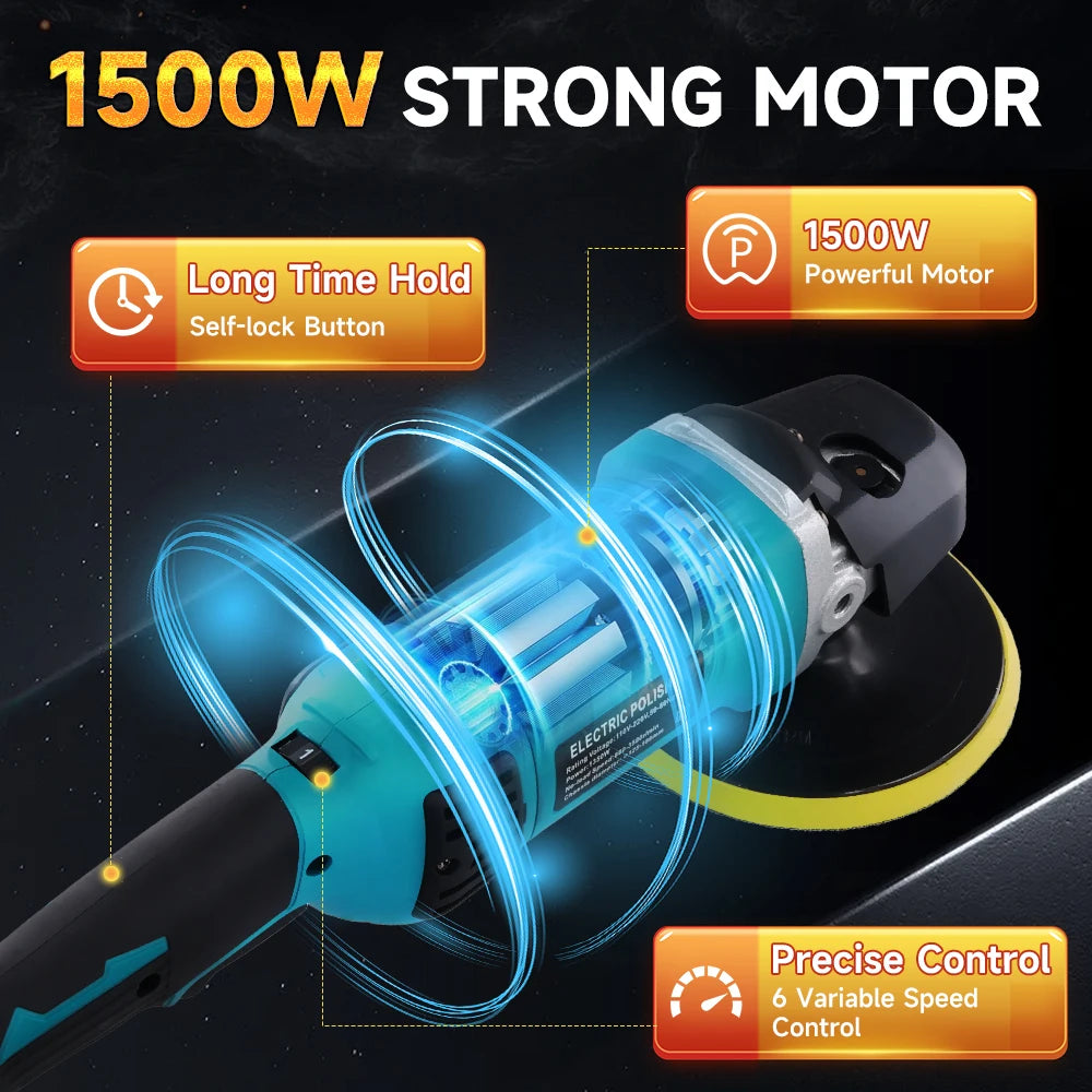 Lucidatrice per Auto Podofo 1580W, 6 Pollici, 7 Velocità Regolabili, Macchina Lucidatrice per Detailing e Ceratura Auto