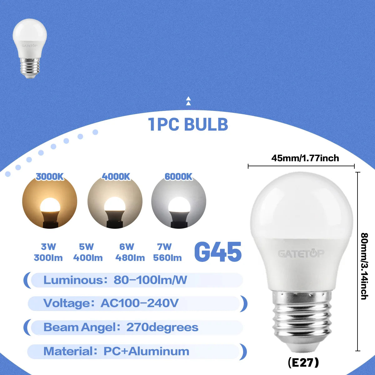 1-10 Pezzi Lampadina LED Mini G45 3W-7W AC100-240V E27 Luce Diurna Fredda per Illuminazione e Decorazione Soffitto Soggiorno