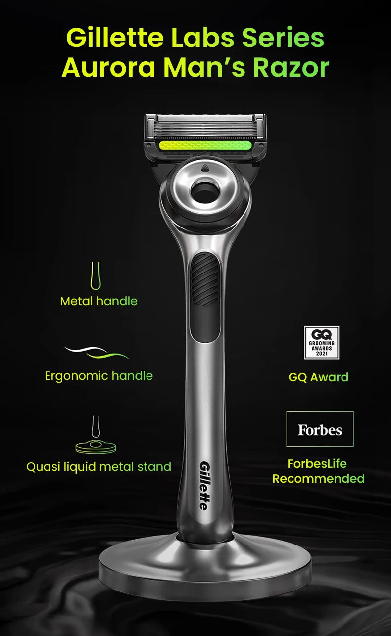 Gillette Labs Razor Aurora Series Flexdisc Rasoio da barba con lama a induzione a 5 strati per uomo con supporto