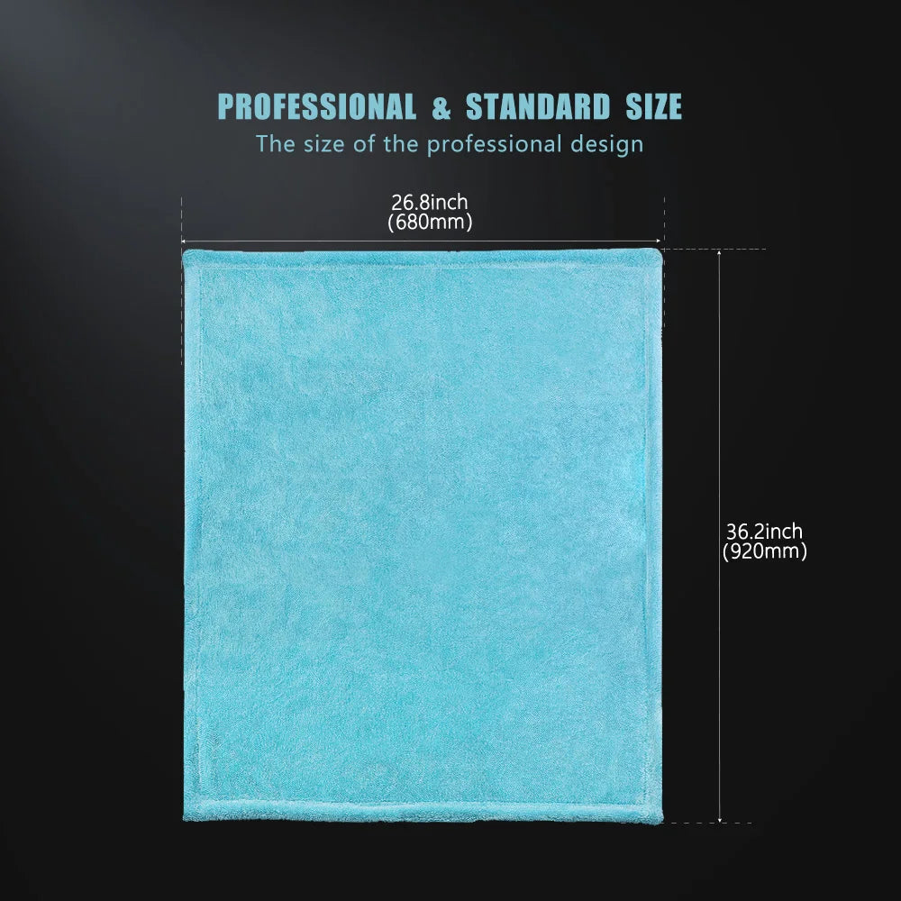 Panno in microfibra SPTA Aqua Blue assorbente 70/30 per asciugatura auto, senza graffi, con trama a spirale, 1100 GSM, 92*70 CM