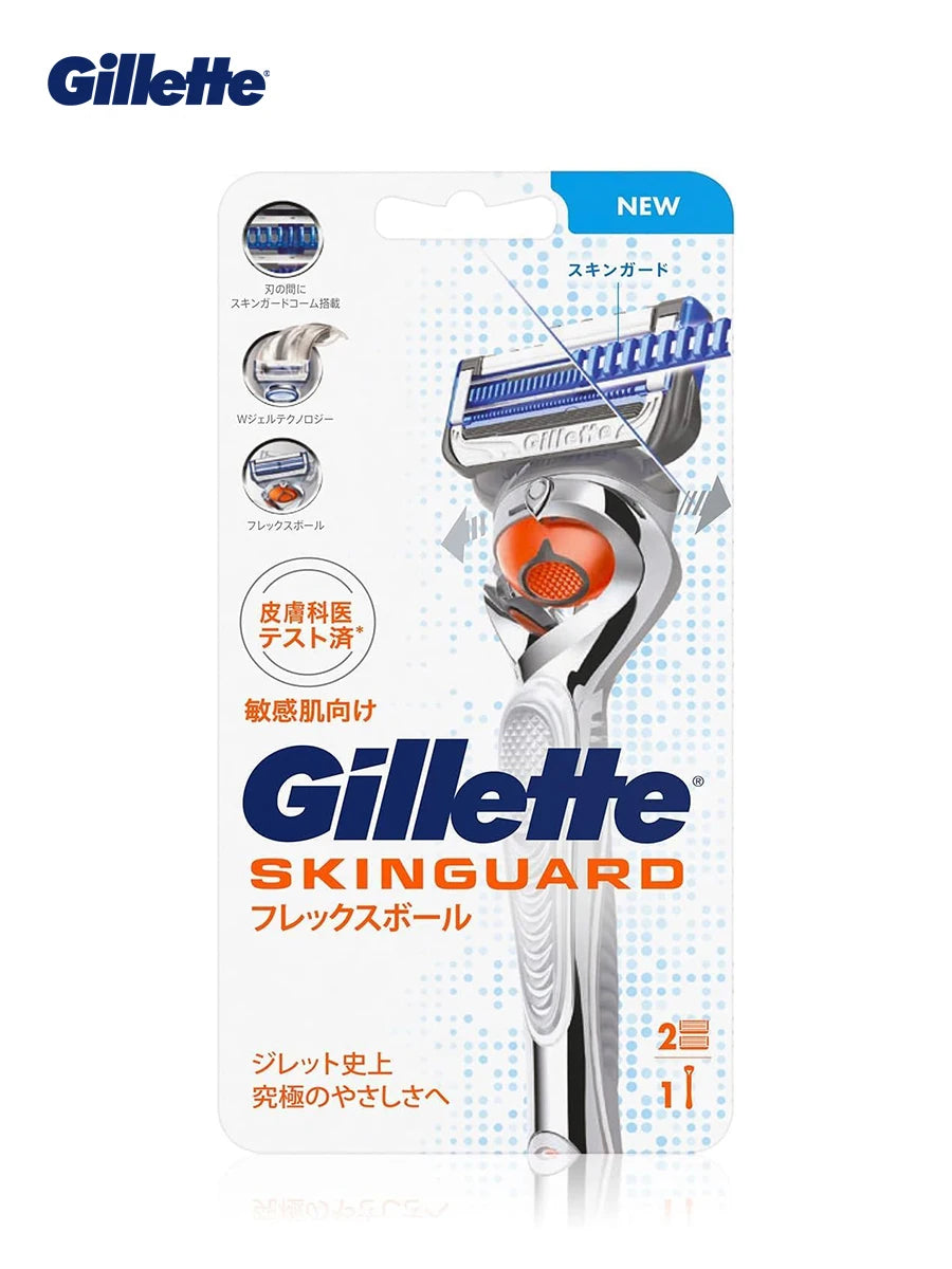 Rasoio manuale Gillette SkinGuard con 2 lame sottili Nano, pettine Skin Guard e strisce lubrificanti per pelli sensibili e acneiche, ideale per principianti.