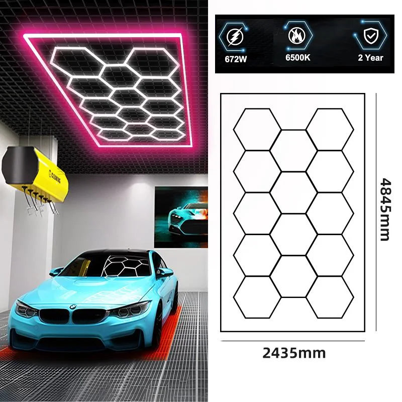 14 griglie con telaio luci da garage esagonali 6500K 672W a nido d'ape led per officina barbiere palestra soffitto negozio seminterrato