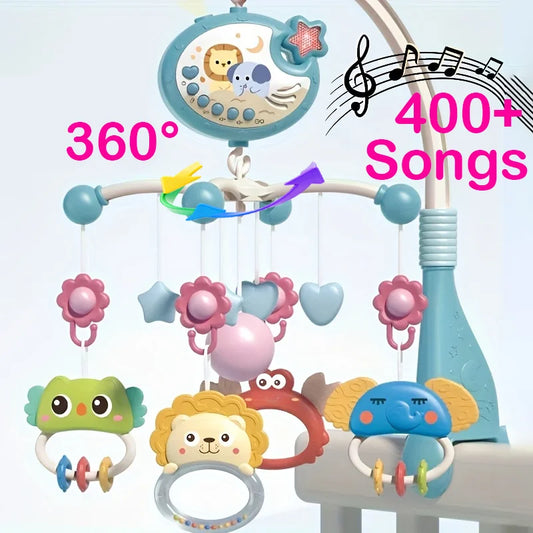 360 ° Mobile Musicale per Culla con Luce Notturna Rotante, Proiezione, Campanello, Giocattolo a Quattro Velocità con Timer, Regalo per Neonati