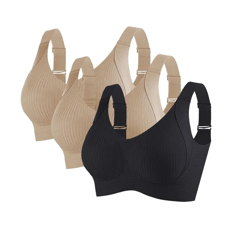 Set da 3 pezzi: reggiseno push-up da donna, senza ferretto, con effetto lifting, intimo senza cuciture, reggiseno a coste con scollo a V, taglie forti, lingerie sexy, taglie M-4XL, intimo 2028.