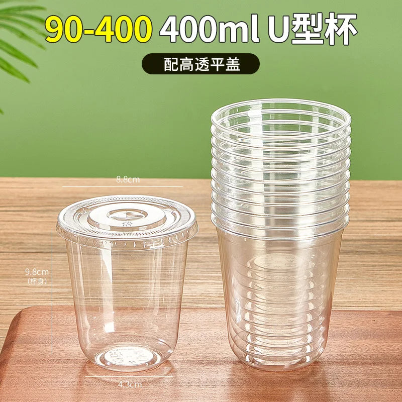 Tazza di plastica monouso per bevande fredde a forma di U, calibro 90, materiale PET, tazze da caffรจ trasparenti con coperchio, bicchiere da tรจ al latte sigillato