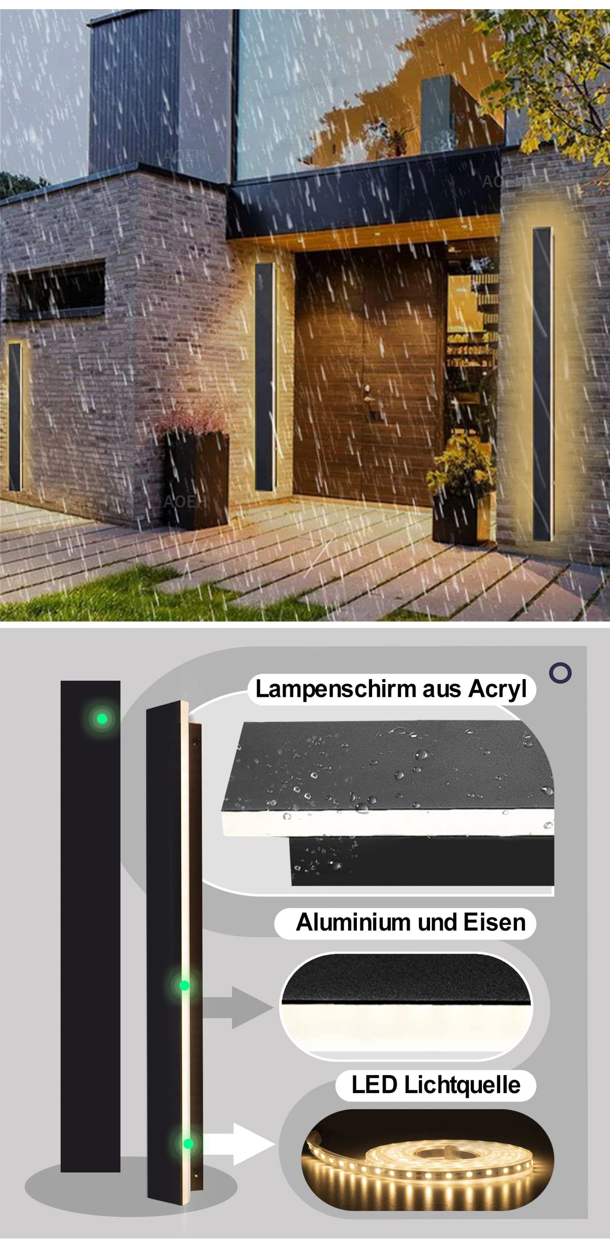 Lampada da Parete LED Moderna IP65 Impermeabile Nera per Esterni, Giardino, Scale, Portico, Illuminazione da Parete Antiruggine per Interni e Soggiorno