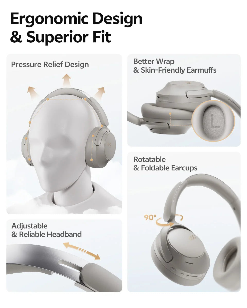 QCY H3S ANC Cuffie over Ear -56dB Cuffie con cancellazione del rumore Bluetooth 6.0 Auricolari audio spaziale LDAC ad alta risoluzione Doppio driver