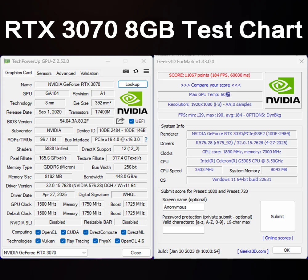 Scheda grafica da gioco MLLSE RTX 3070 8GB, 8Pin GDDR6 256bit PCI-E 4.0, GPU NVIDIA Geforce, scheda video da gioco RTX 3070 8GB