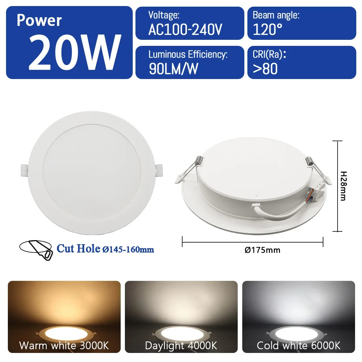 10 pz/lotto LED Pannello Rotondo Da Incasso Lampada 24W 20W 17W 14W 10W 6W AC100-240V 3000K 4000K 6000K Luce Faretto illuminazione per interni