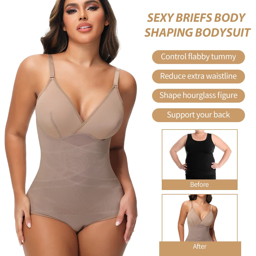 Body modellante per il corpo con controllo della pancia a vita incrociata per le donne Controllo completo del corpo con scollo a V Slip traspiranti in rete Intimo Sollevatore di testa