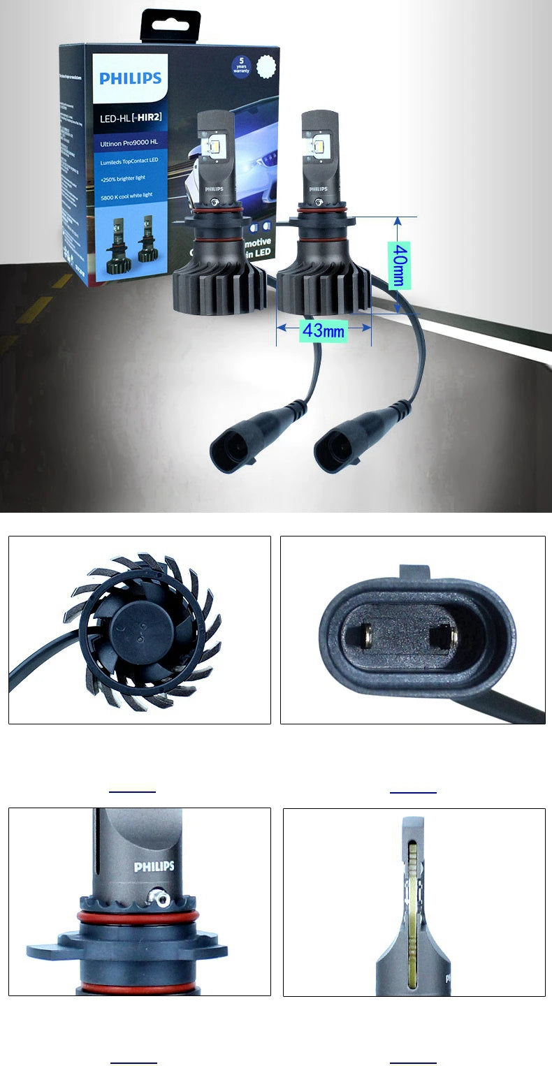 Philips Ultinon Pro9000 H1 H4 H7 LED H11 HB3 HB4 HIR2 faro Auto 9005 9006 9012 5800K bianco 250% lampade Auto a LED luminose