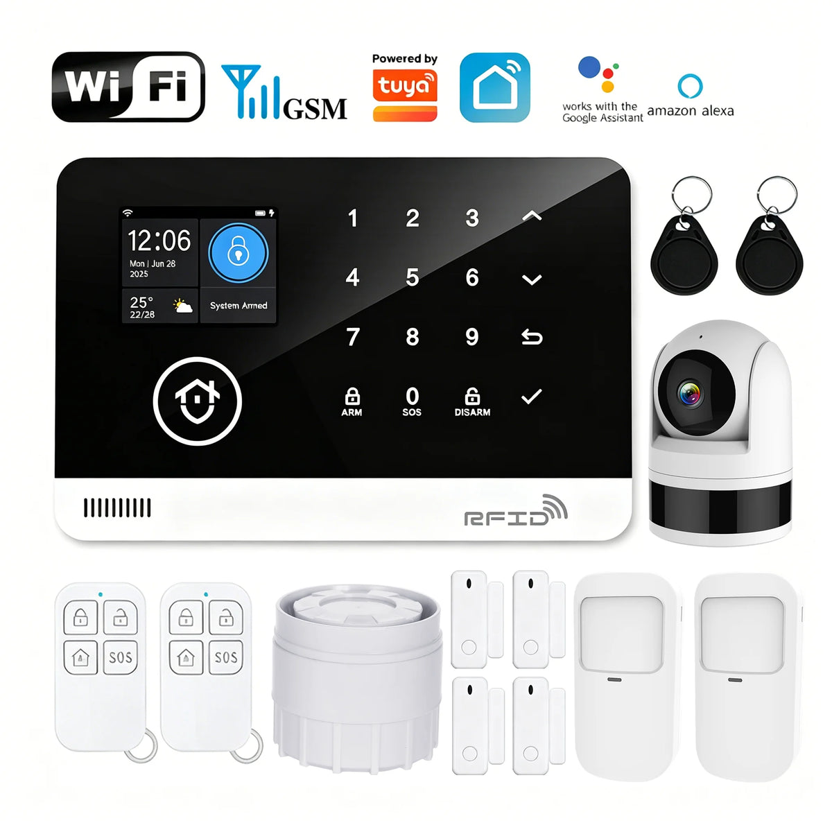 Kit Sistema di Allarme Domestico Intelligente Tugard con WiFi GSM, Sirena Wireless 120dB, Sensore di Movimento, Controllo Remoto tramite App Tuya