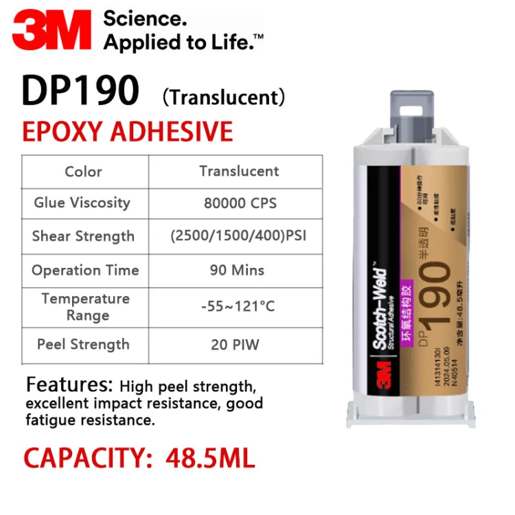 Adesivo Epossidico Originale 3M DP190 Scotch-Weld 50ML Grigio Traslucido 1:1 Colla Strutturale Bicomponente per Metallo e Plastica
