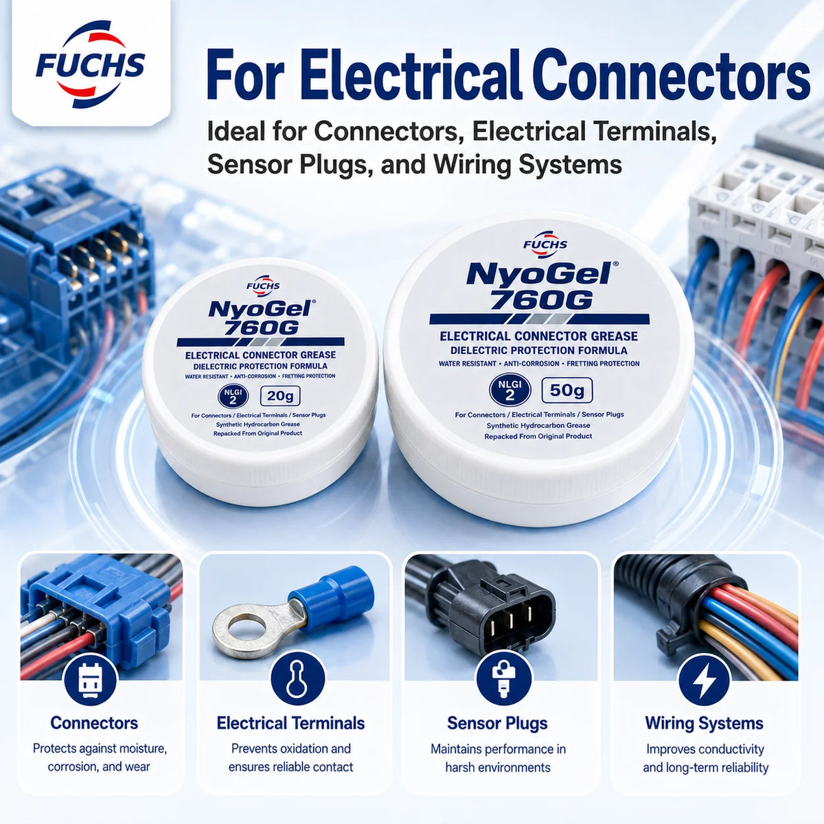NyoGel 760G Grasso per Connettori Elettrici, Lubrificante Dielettrico Anticorrosione per Terminali di Cablaggio Automobilistico e Spine per Sensori 20g 50g