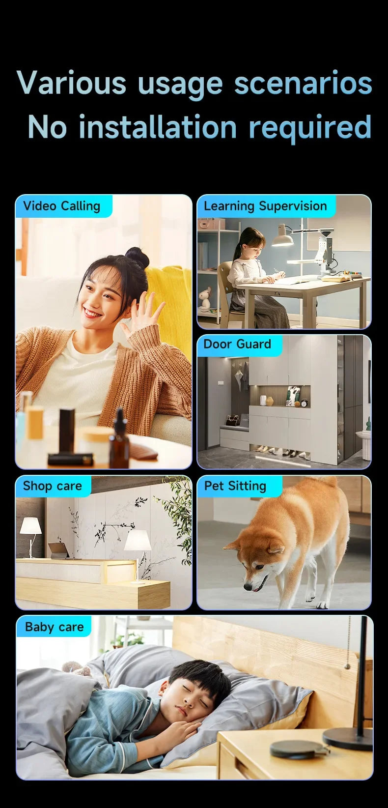 Telecamera IP WiFi Smart 1080P 2MP, Telecamera di Sicurezza Domestica Wireless, Monitor per Bambini e Animali Domestici P2P