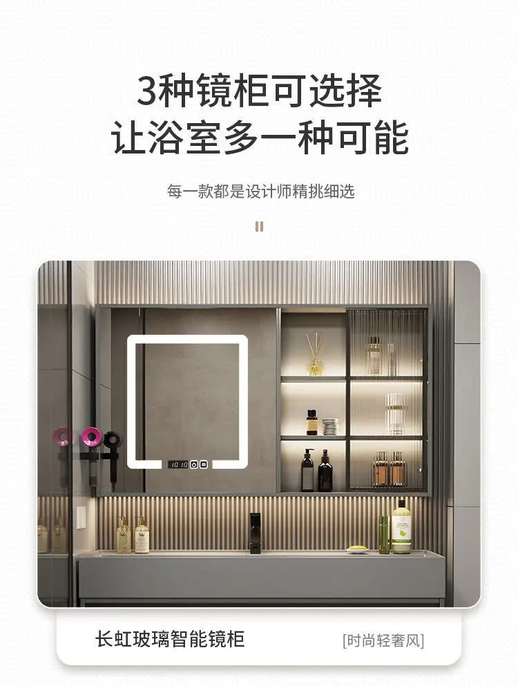 Combinazione di mobile lavabo e specchio da bagno in nano-roccia di lusso leggero