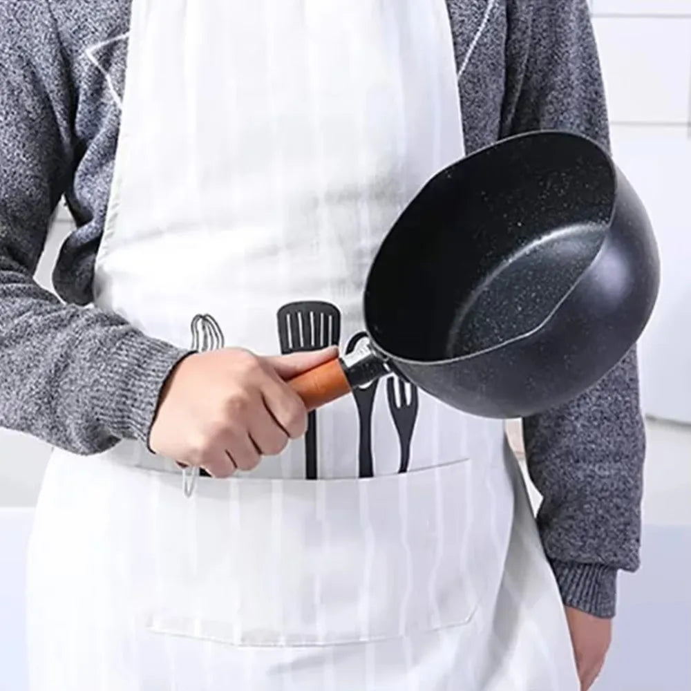 Pentola per il latte antiaderente Manico in legno Pentola per zuppa universale in stile giapponese con coperchio e beccuccio versatore Pentola per alimenti per bambini