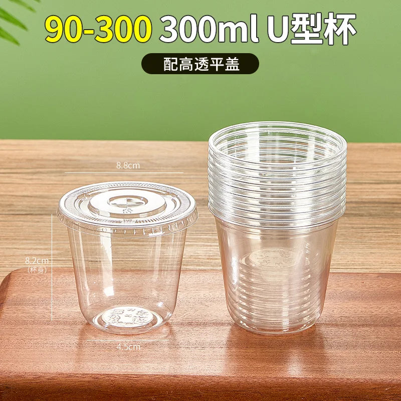Tazza di plastica monouso per bevande fredde a forma di U, calibro 90, materiale PET, tazze da caffรจ trasparenti con coperchio, bicchiere da tรจ al latte sigillato