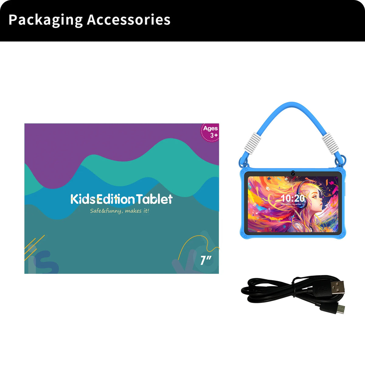 PRITOM Kids Tablet da 7 pollici Android 13 4 GB (2+2 espandibile) RAM 32 GB ROM WiFi Bluetooth Software di apprendimento installato con cordino