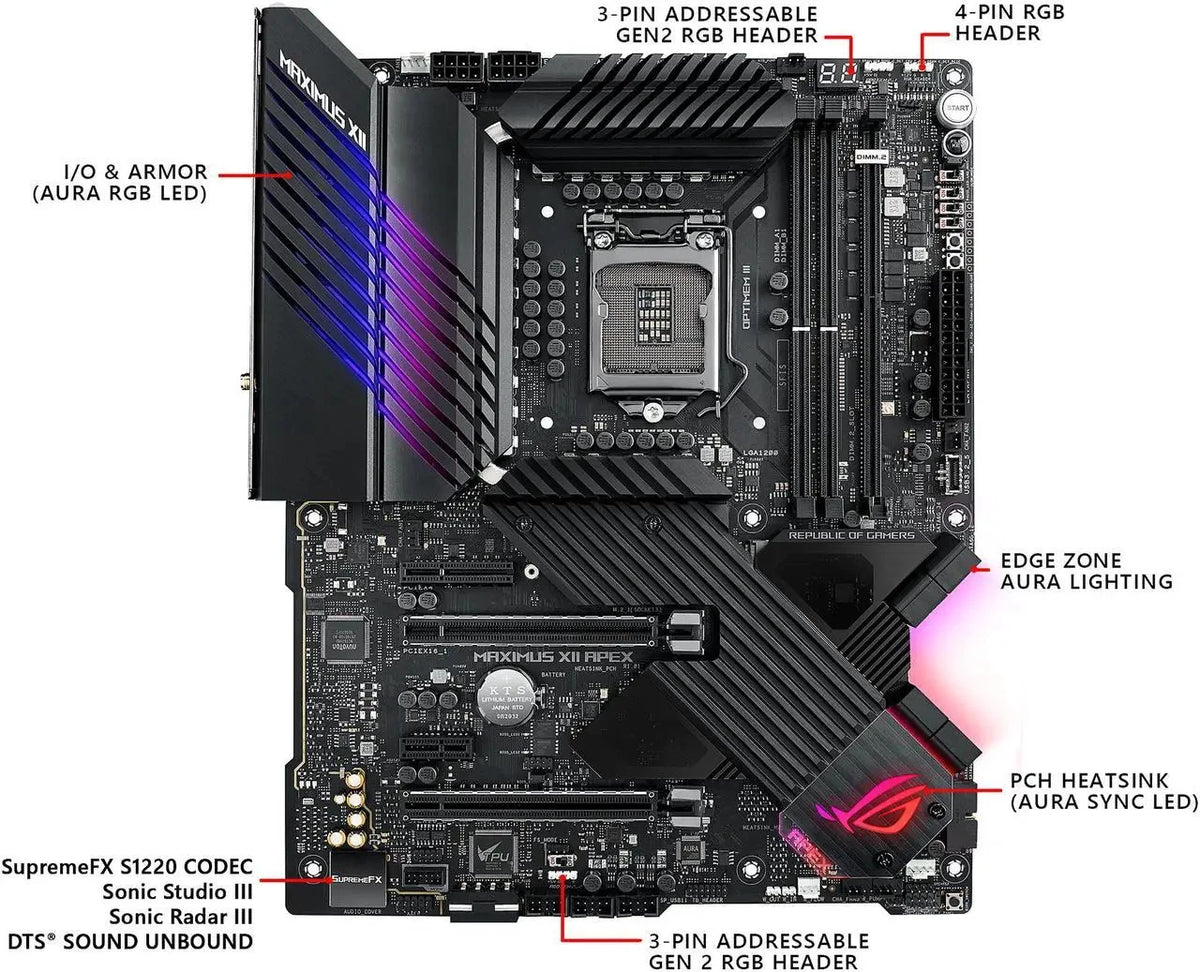 Scheda Madre ASUS ROG MAXIMUS XII APEX LGA1200 INTEL Z590 DDR4 M.2 Supporta CPU Core I3-10100F I3-10305 I5-10500 I7-10700K
