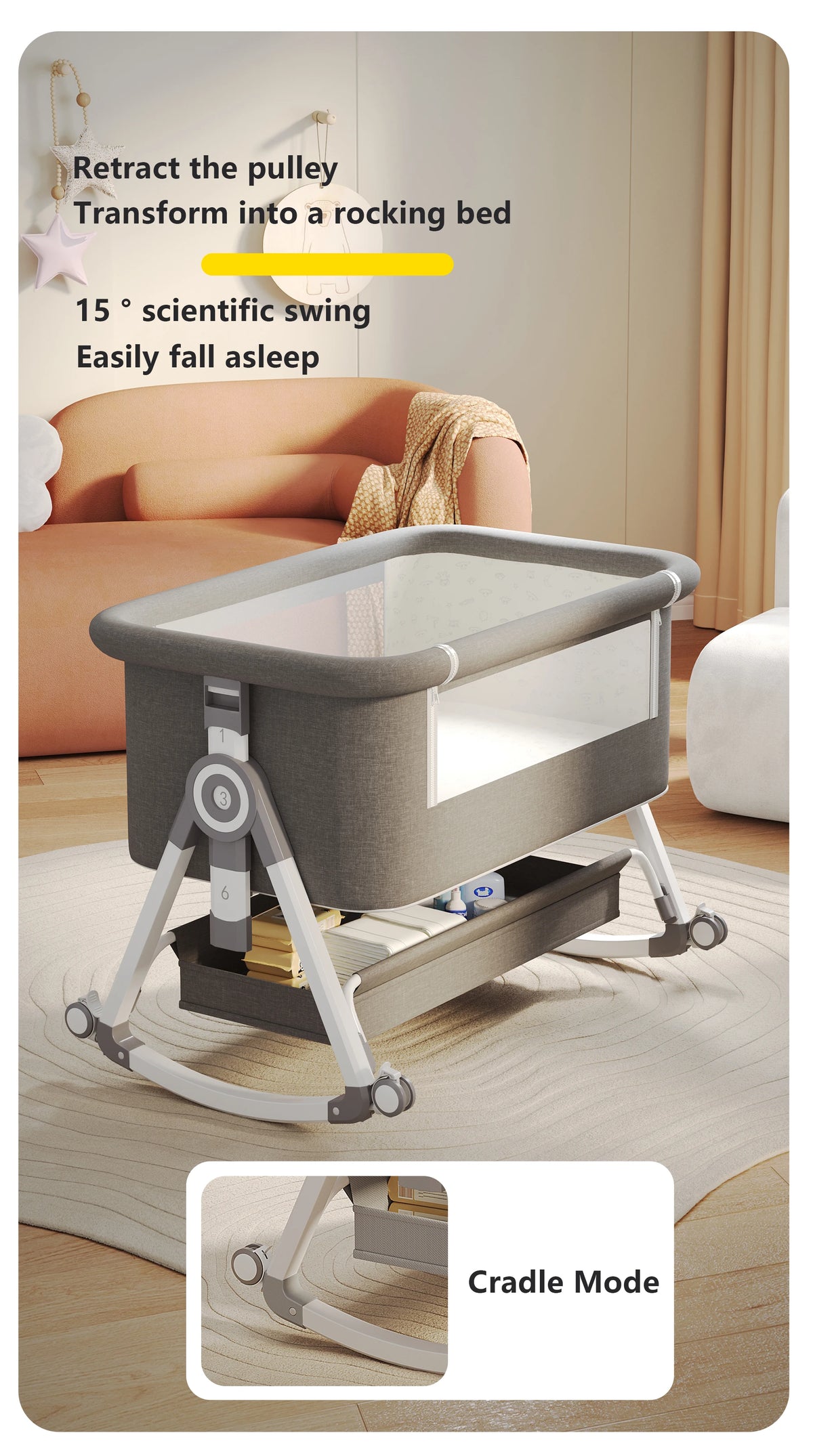 Culla combinata 3 in 1 per neonati, lettino da affiancare al letto, box per bambini, ruote girevoli, altezza regolabile, con materasso confortevole e zanzariera
