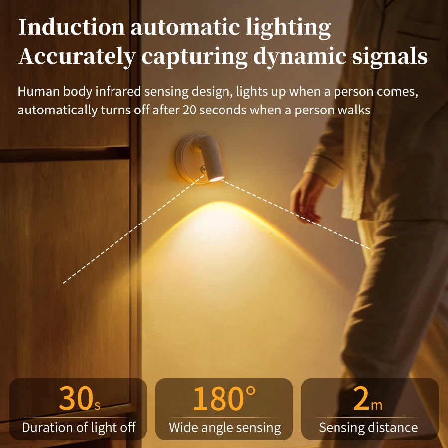 Lampada da Parete LED con Sensore di Movimento, Interruttore Touch, Luce Notturna, Faretto Magnetico Wireless Dimmerabile per Camera da Letto, Armadio, Scale, Decorazione