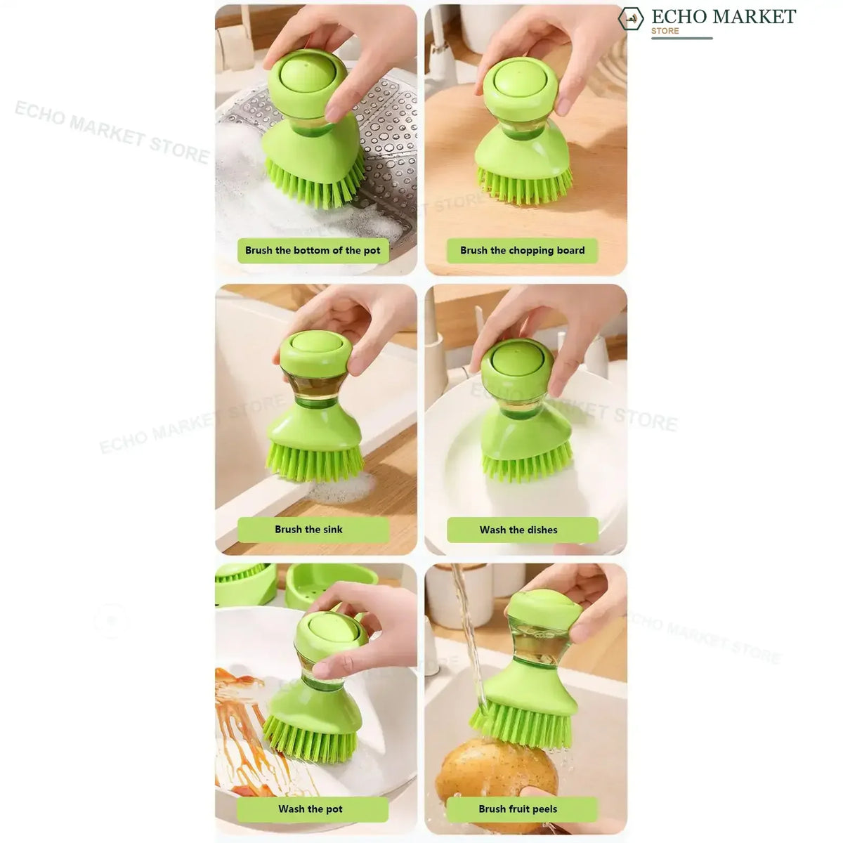 Spazzola per piatti con erogatore di sapone 2 in 1, dotata di spazzola integrata per la pulizia di pentole, padelle e lavelli, fornita con supporto da parete, strumento per la pulizia della cucina.