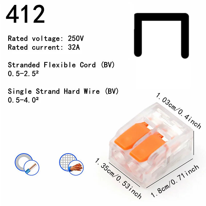 Terminali plug-in rapidi di tipo universale arancione da 10-75 pezzi, connettori per apparecchiature elettriche, terminali per connettori per cavi, 250 V/32 A
