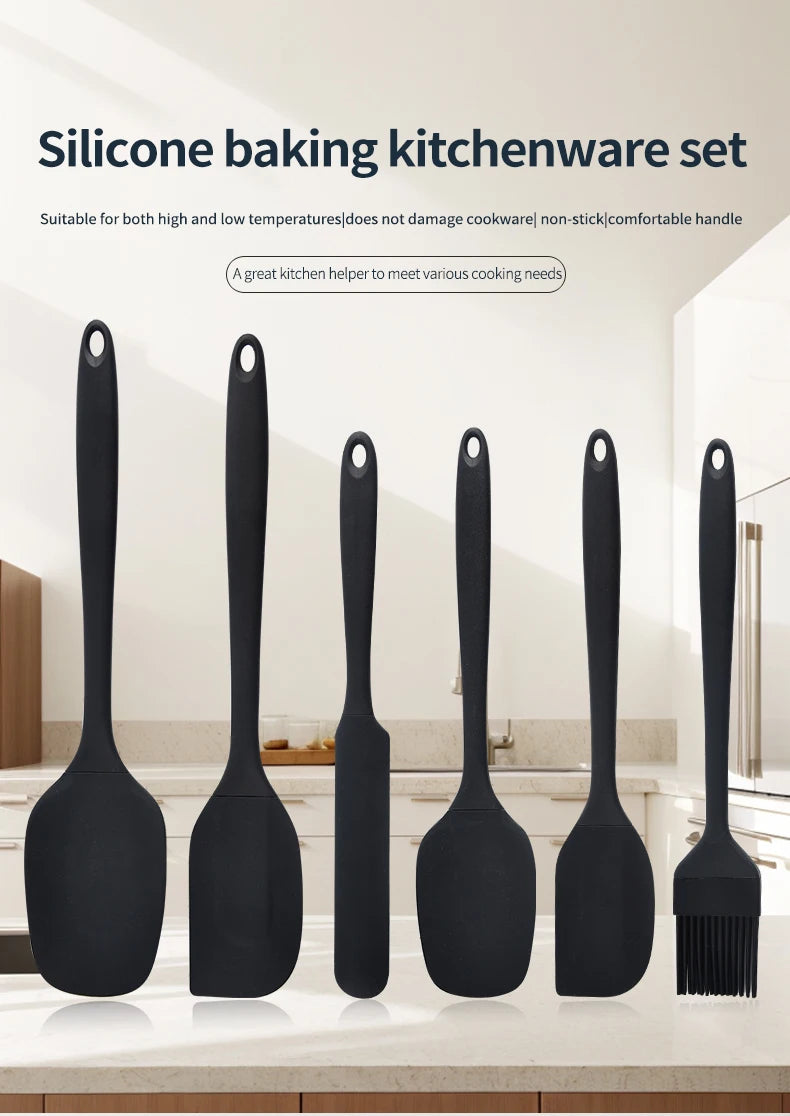 Set di utensili da cucina in silicone da 6 pezzi, spatola per crema, spatola, pennello per olio, set di raschietti di varie misure, strumento per la cottura, non integrato