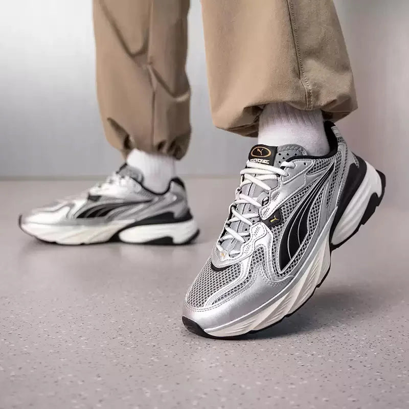 PUMA Silver Black Mesh Y2K Retro Sneakers da Corsa Traspiranti con Suola Spessa e Ammortizzazione Stile Dad 406203-04