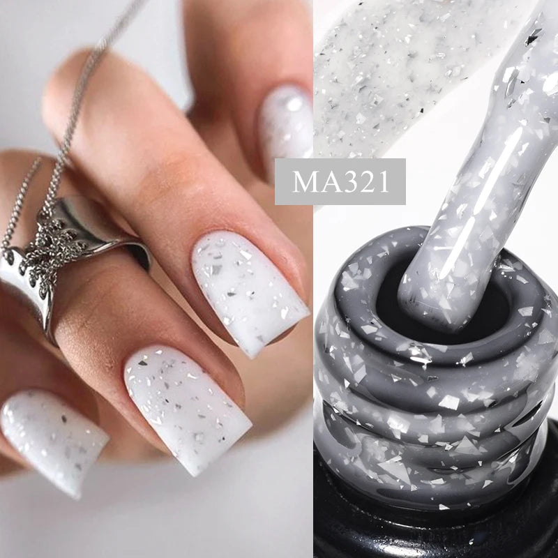 MEET ACROSS 7ml Gelatina Nuda Shimmer Base in gomma Gel Glitter Rosa Viola UV/LED Nail Art Vernis Gel Smalto per manicure Unghie FAI DA TE