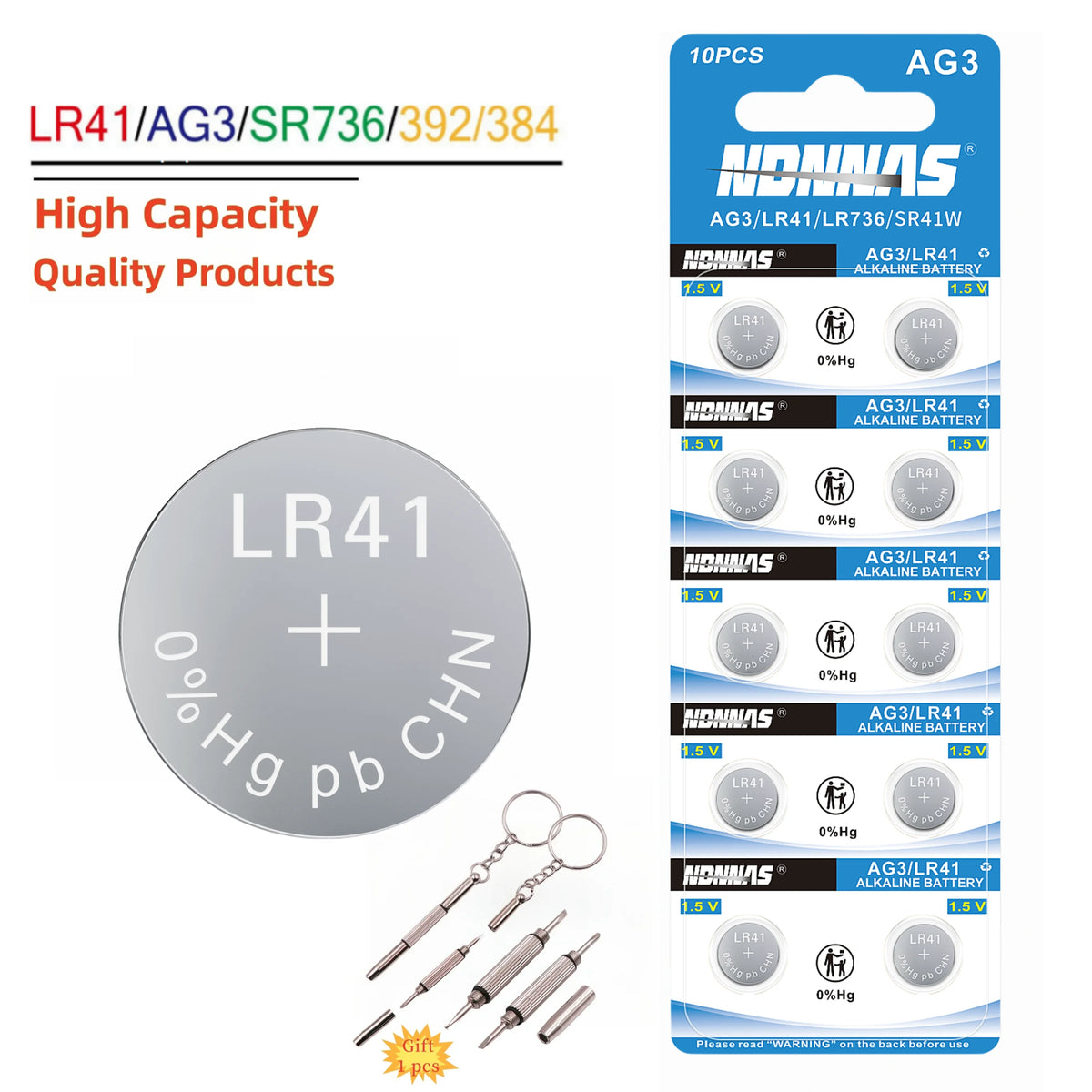 Batteria a bottone LR41 AG3 392 ad alta capacità, lunga durata e a prova di perdite per termometro digitale 1,5 V, 4-100 pezzi
