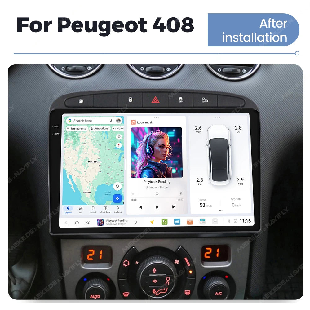 DUDUAUTO 512GB Wireless CarPlay Android Auto Per Peugeot 408 Per Peugeot 308 308SW Autoradio Lettore Multimediale DSP WIFI GPS AMP