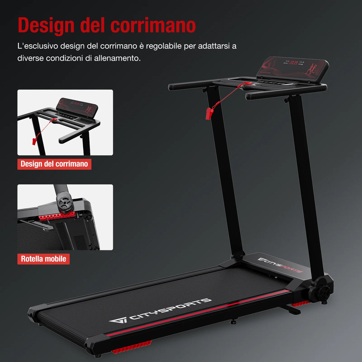 CITYSPORTS PRO Tapis Roulant, Tapis Roulant con Inclinazione del 7,7%, Tapis Roulant Pieghevole, Tapis Roulant con APP e Bluetooth per Uso Domestico e in Ufficio, Tapis Roulant da 2,0 HP, 12 Km/h, 120 Kg